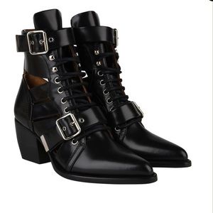 Chloe Women's Black Rylee Cutout Leather Ankle Boots Size 39